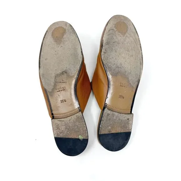 GUCCI Princetown Loafers Tan Brown Mules Shoes Slippers Horsebit EU 35.5 US 5.5 - Picture 8 of 13